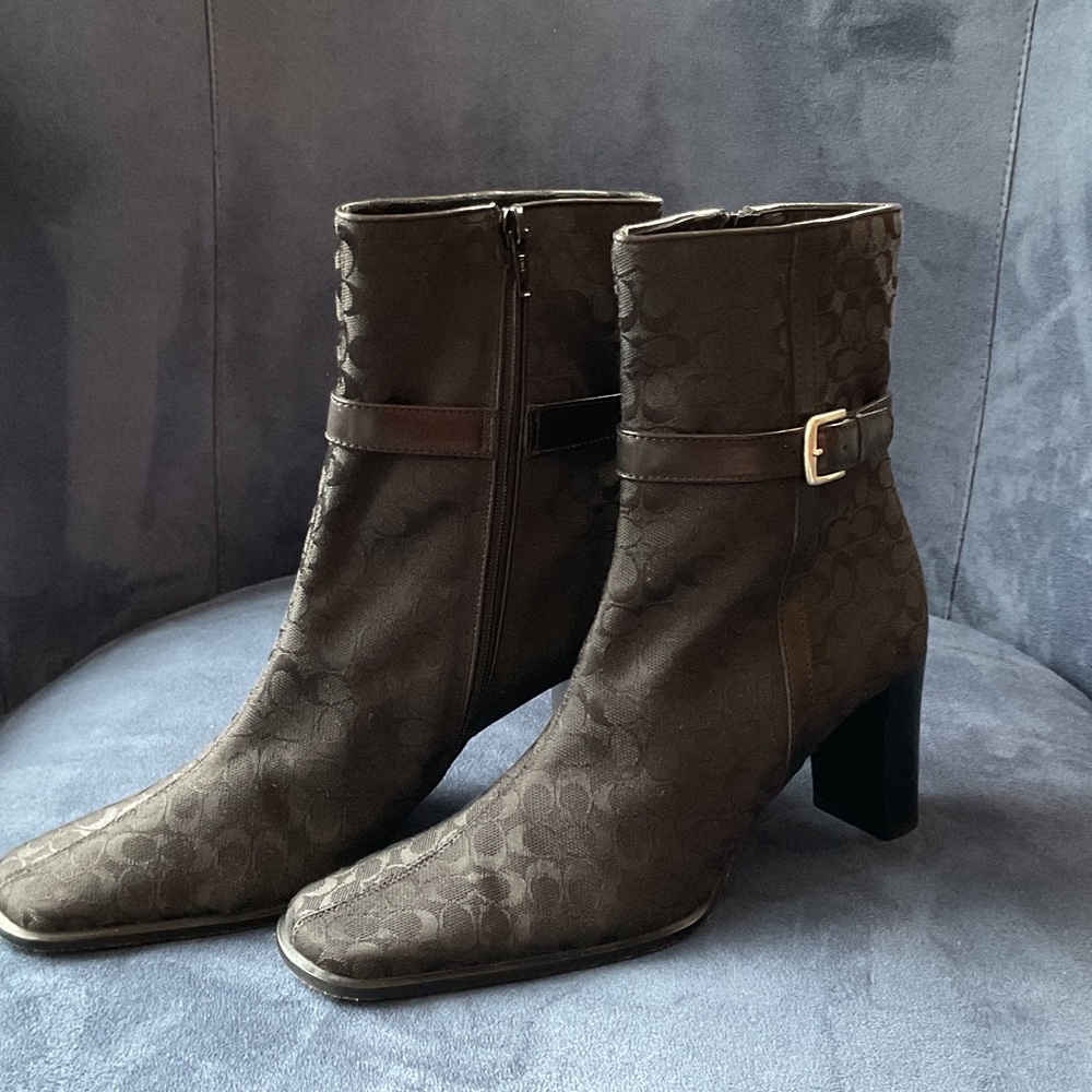 Coach Black Textured Heeled Boots